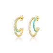 Small Double 4-Prong Diamond and Turquoise Hoops