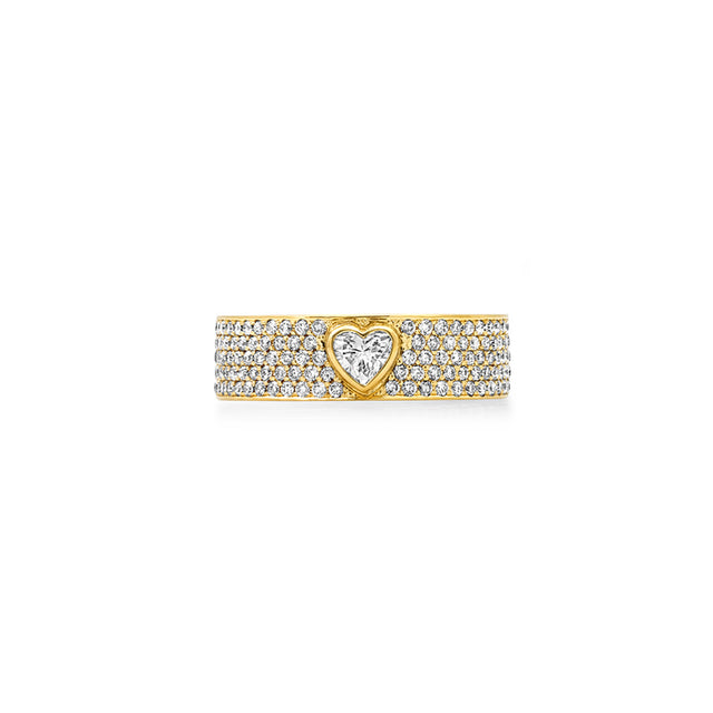Wide Diamond Ellen Band with Heart-Cut Diamond Accent