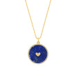 Lapis Inlay Circle Pendant with Diamonds and Heart Detail