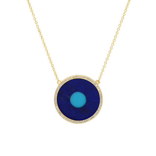 Lapis Inlay Evil Eye Necklace with Diamonds