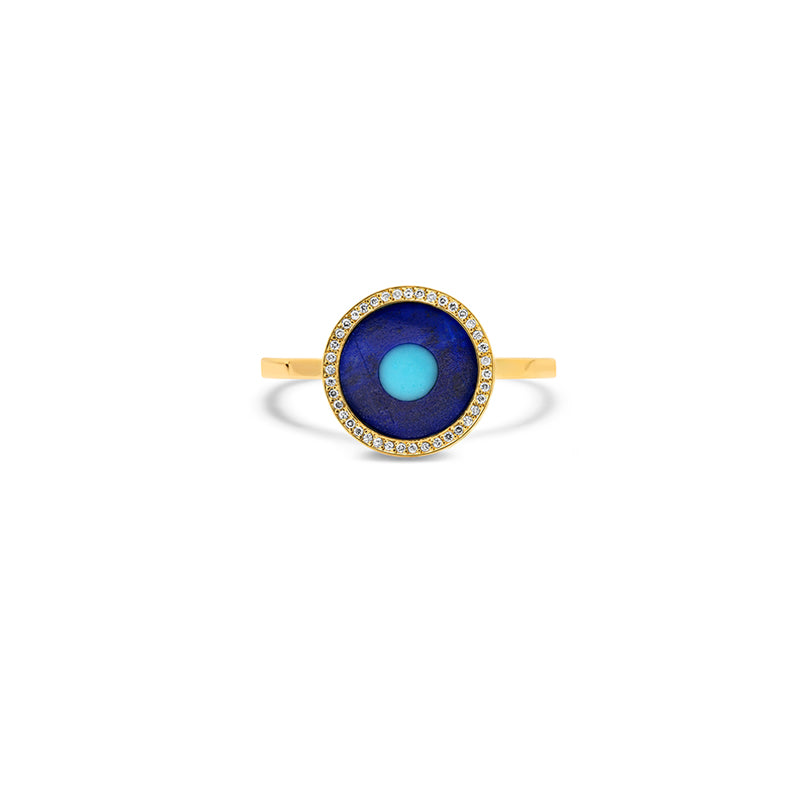 Mini Lapis Inlay Evil Eye Ring with Diamonds