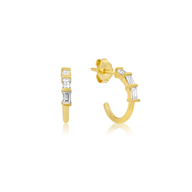 Mini Baguette-Cut Diamond Hoops