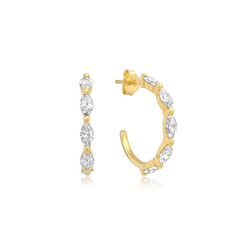 Small Marquise-Cut Diamond Hoops