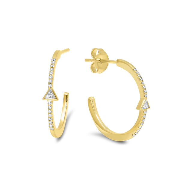 Diamond Small Hoops with Trillion-Cut Diamond Accent