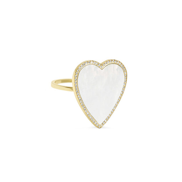 Mother of Pearl Inlay Heart Ring with Diamonds