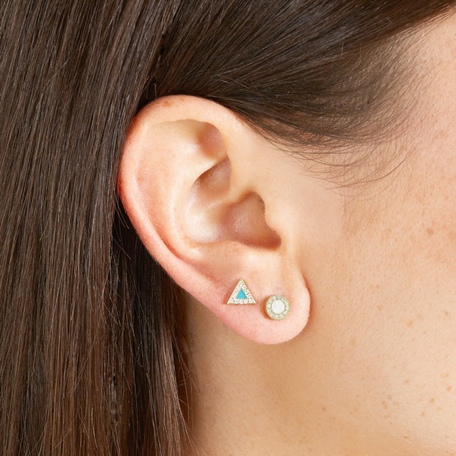 Mother of Pearl Inlay Circle Studs with Diamonds
