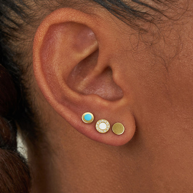 Mother of Pearl Inlay Circle Studs with Diamonds