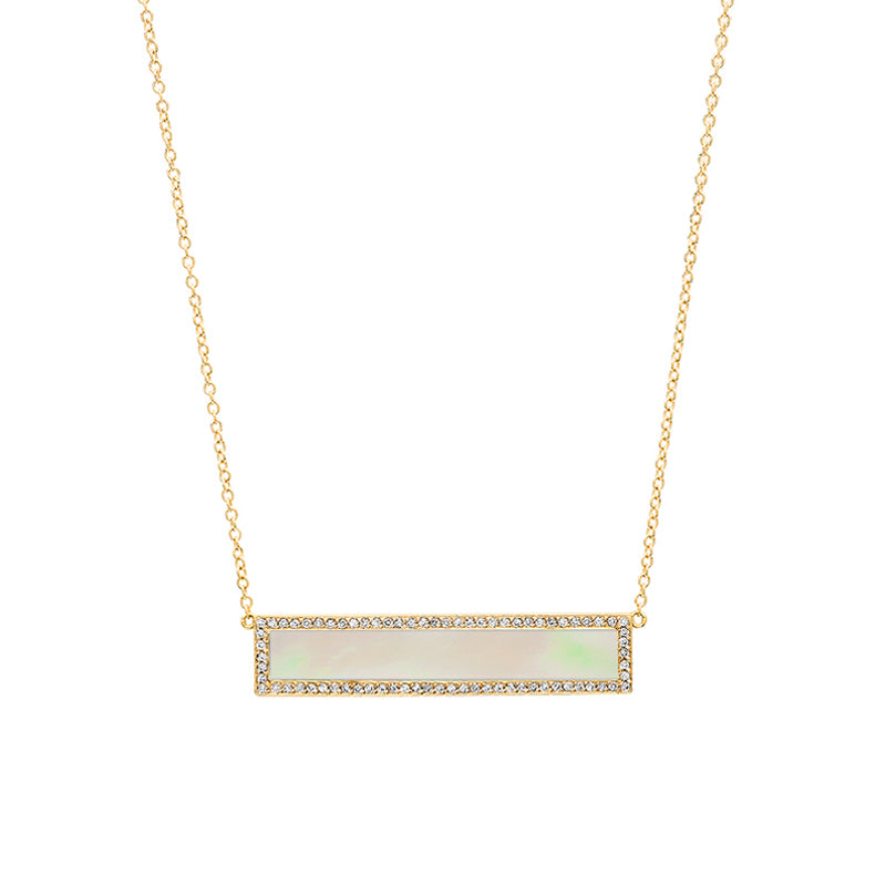 Mother of Pearl Inlay Bar Necklace with Diamonds