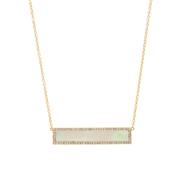 Mother of Pearl Inlay Bar Necklace with Diamonds