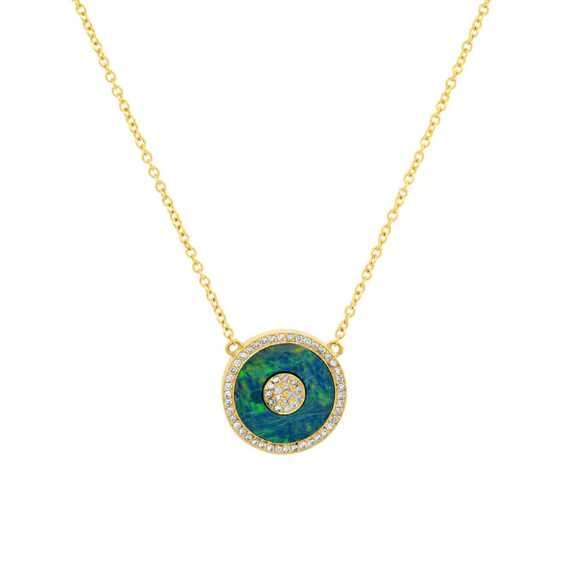 Mini Blue Boulder Opal and Diamond Inlay Evil Eye Necklace