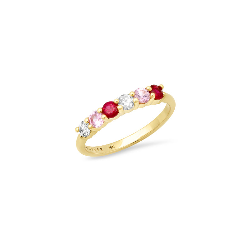 4-Prong Diamond, Pink Sapphire, and Ruby Ring