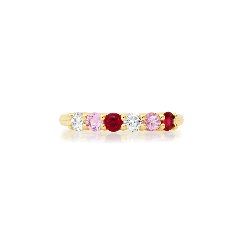 4-Prong Diamond, Pink Sapphire, and Ruby Ring