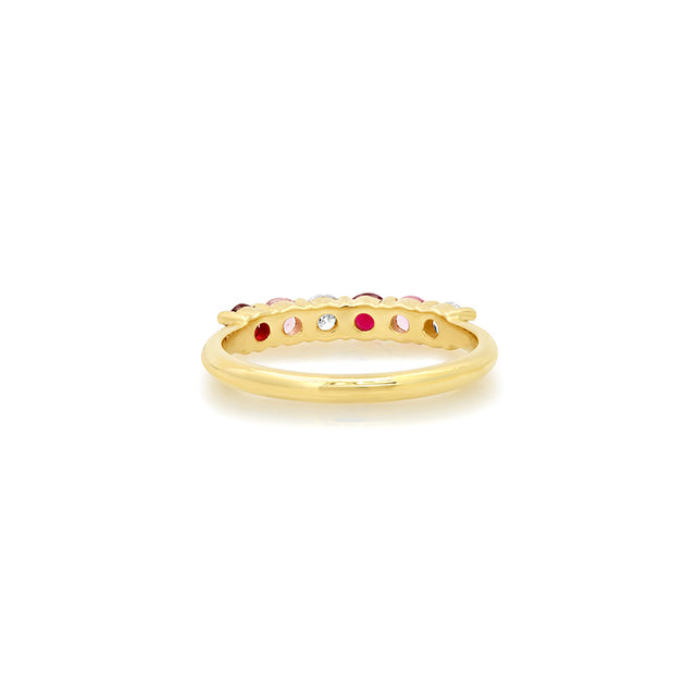 4-Prong Diamond, Pink Sapphire, and Ruby Ring