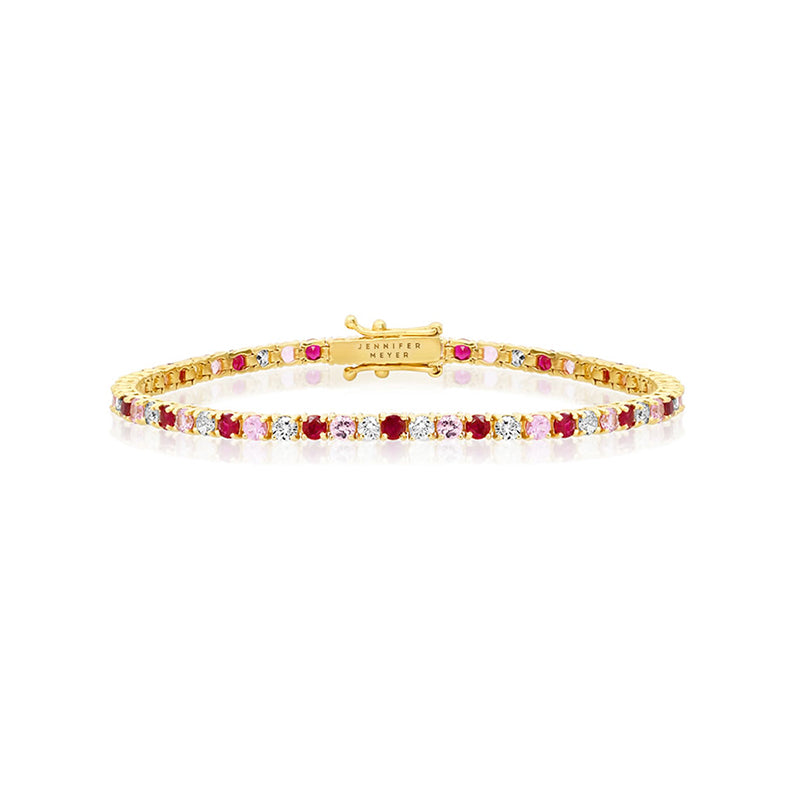 Large 4-Prong Diamond, Pink Sapphire, and Ruby Tennis Bracelet