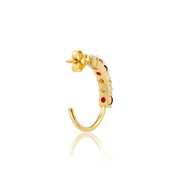 Small 4-Prong Diamond, Pink Sapphire, and Ruby Hoops