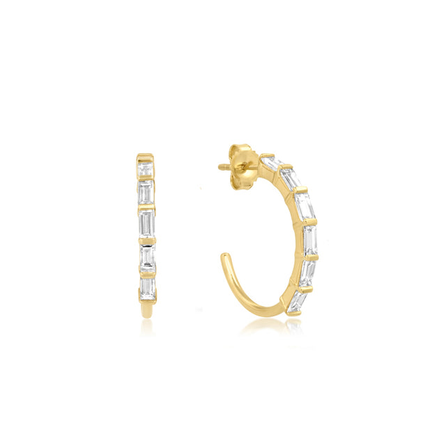 Small Baguette-Cut Diamond Hoops