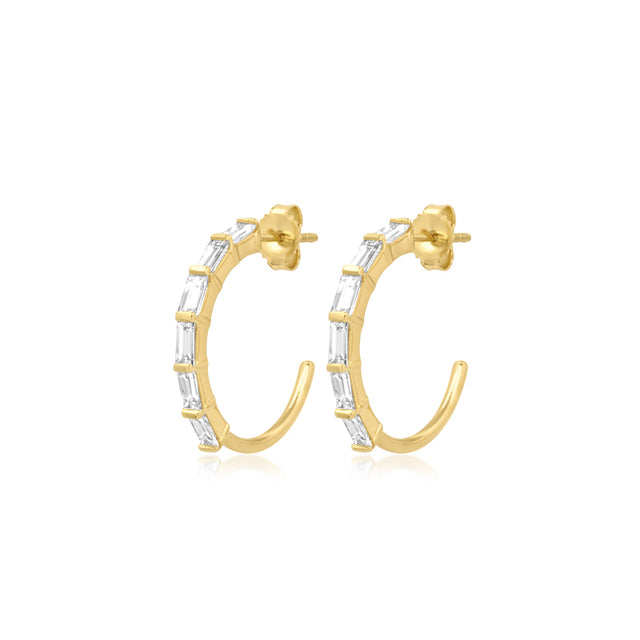 Small Baguette-Cut Diamond Hoops