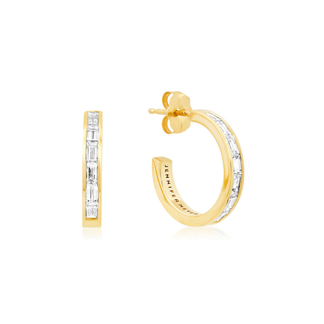 Channel Set Diamond Baguette Hoops
