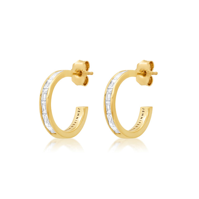 Channel Set Diamond Baguette Hoops