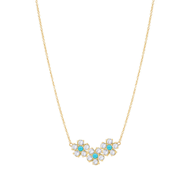 Diamond 3 Flower Necklace with Turquoise Center