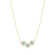 Diamond 3 Flower Necklace with Turquoise Center
