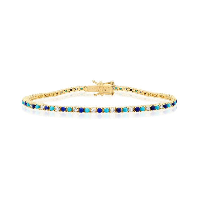 4-Prong Diamond, Turquoise, and Lapis Tennis Bracelet