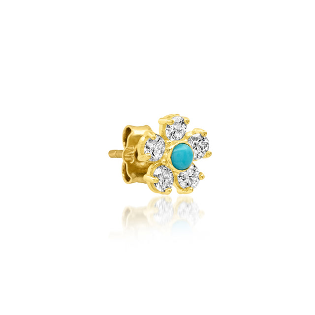 Large Diamond Flower Studs with Turquoise Center