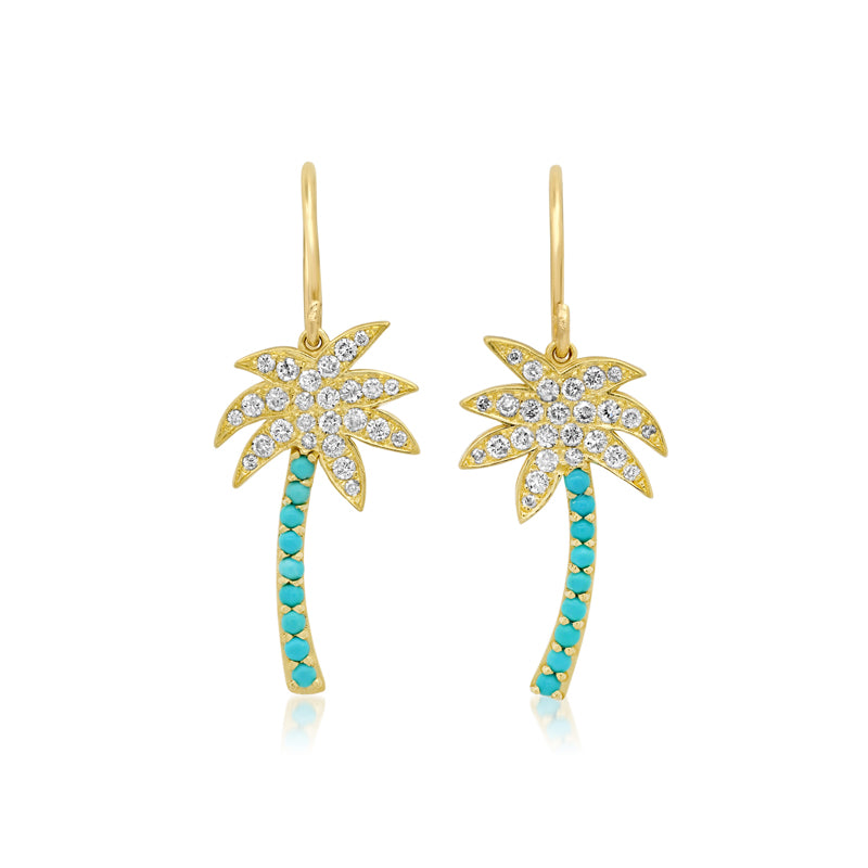 Diamond and Turquoise Palm Tree Earrings