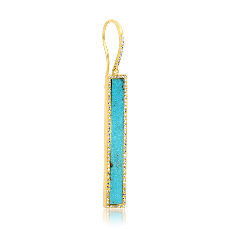 Turquoise Inlay Long Bar Earrings with Diamonds