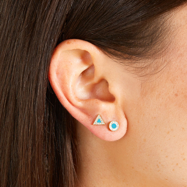 Turquoise Inlay Circle Studs with Diamonds