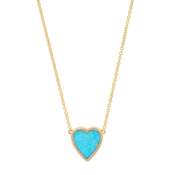 Mini Turquoise Inlay Heart Necklace with Diamonds for Women | Jennifer ...