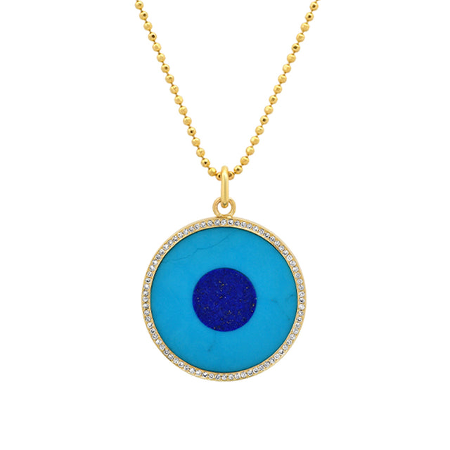 Large Turquoise Inlay Evil Eye Pendant with Diamonds
