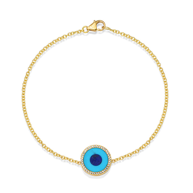 Mini Turquoise Inlay Evil Eye Bracelet with Diamonds