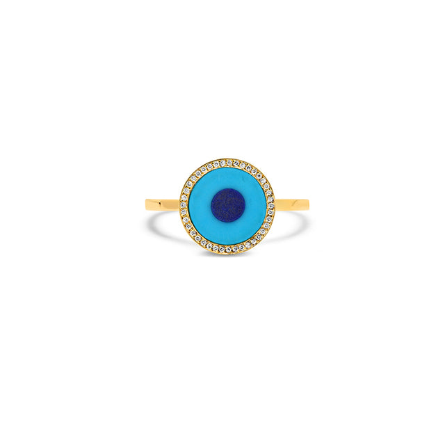 Turquoise Inlay Evil Eye Ring with Diamonds