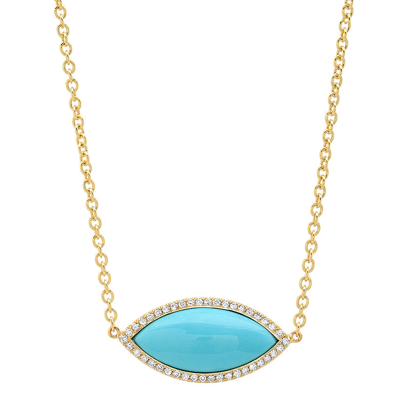 Large Turquoise Marquise Necklace with Diamonds