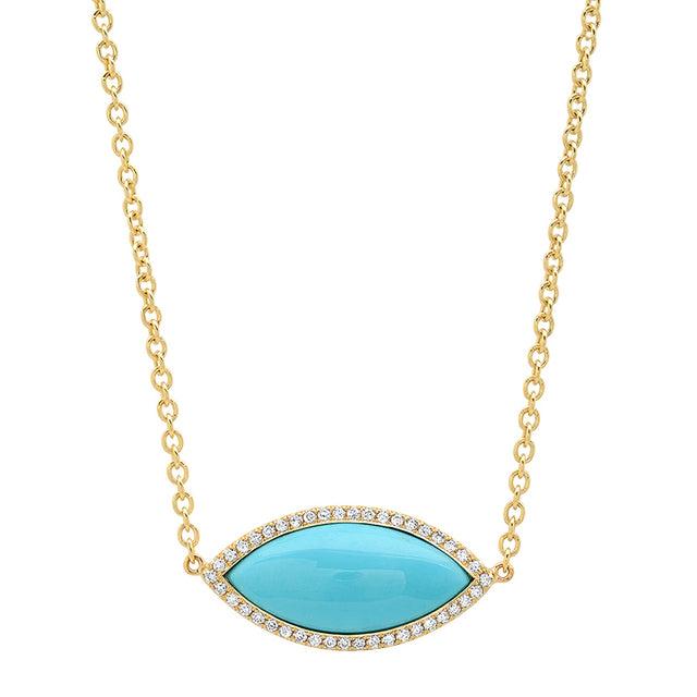 Large Turquoise Marquise Necklace with Diamonds