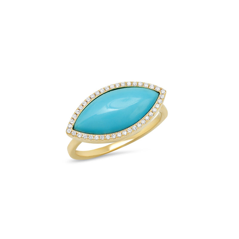 Large Turquoise Marquise Ring with Diamonds