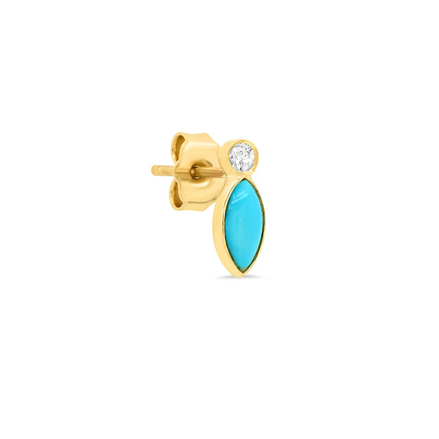 Single Diamond Bezel with Turquoise Marquise Stud