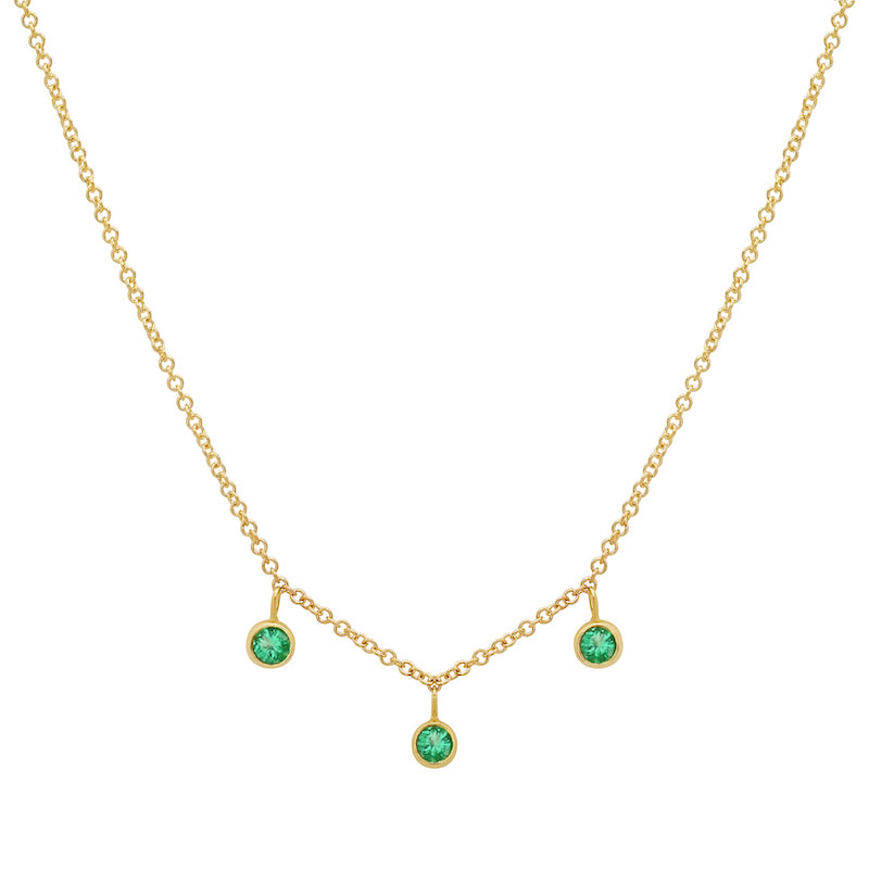 3 Mini Emerald Bezel Dangle Necklace