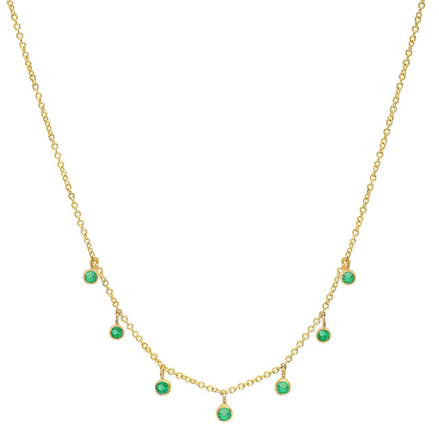 7 Mini Emerald Bezel Dangle Necklace