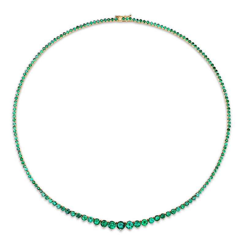 Large Graduated 3-Prong Emerald Tennis Necklace