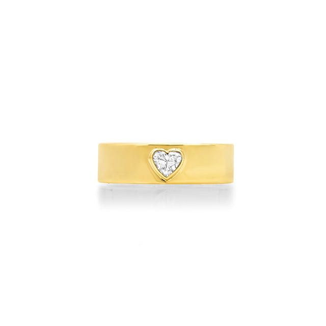 Wide Ellen Band with Heart-Cut Diamond Accent