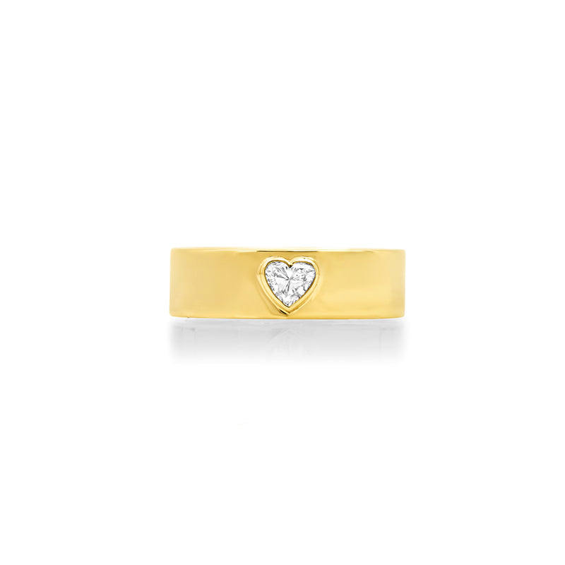 Wide Ellen Band with Heart-Cut Diamond Accent - Size 7
