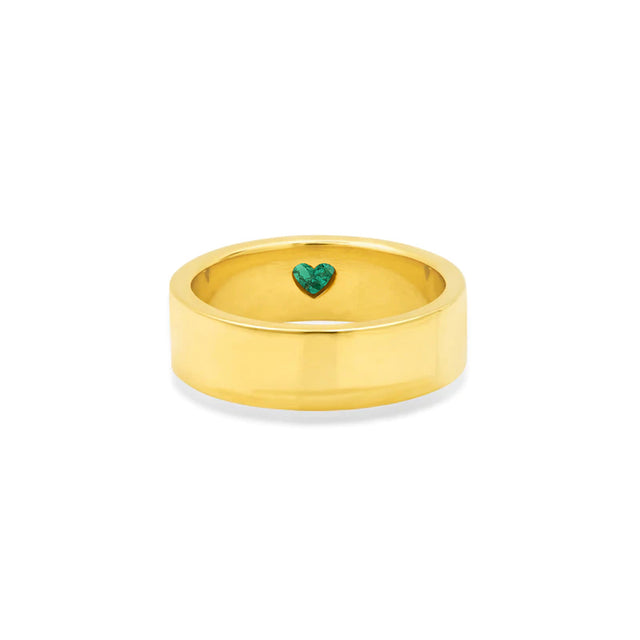Wide Ellen Band with Heart-Cut Emerald Accent