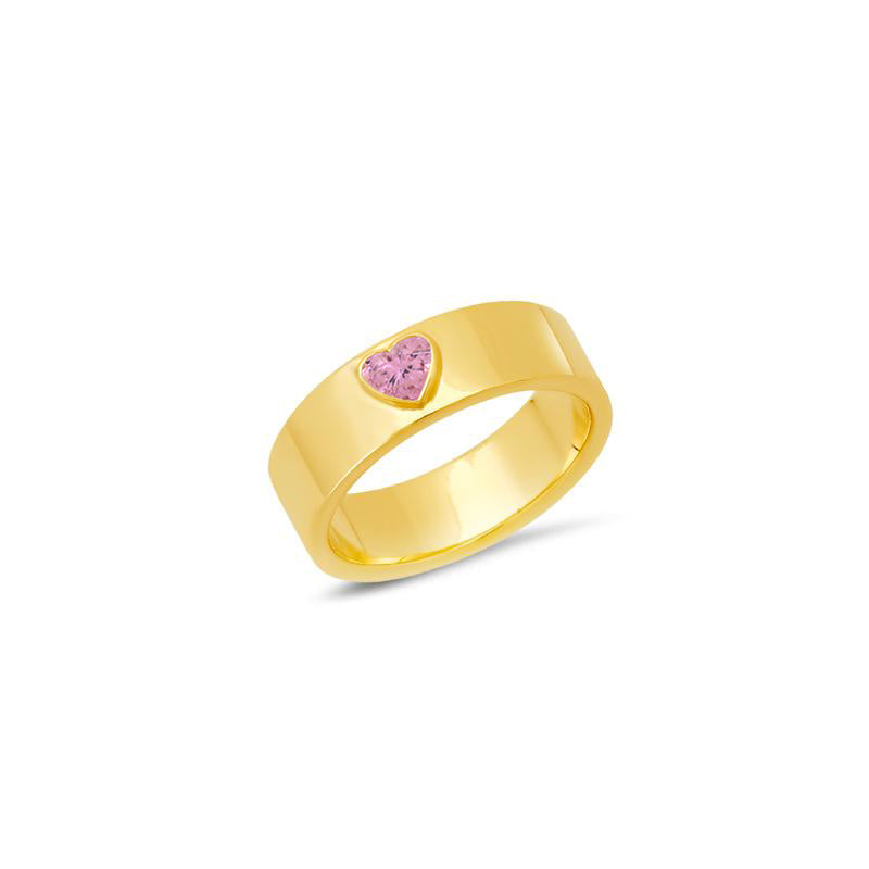 Wide Ellen Band with Heart-Cut Pink Sapphire Accent