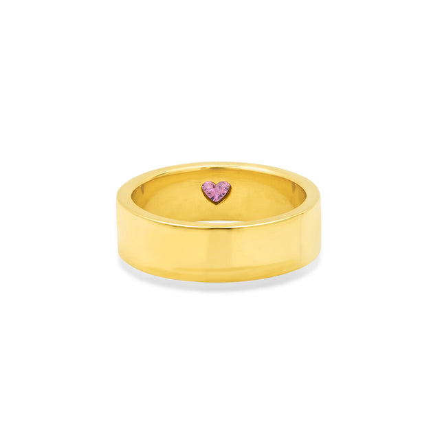 Wide Ellen Band with Heart-Cut Pink Sapphire Accent