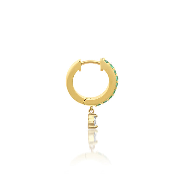 Emerald Huggies With Pear-Cut Diamond Drop