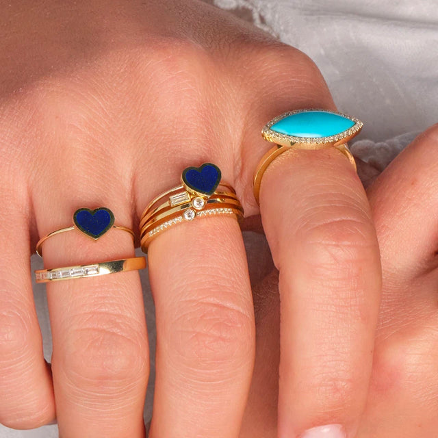 Extra Small Lapis Inlay Heart Ring