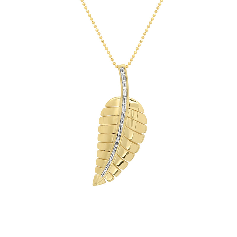 Large Leaf Necklace With Baguette-Cut Diamond Detail