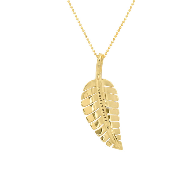 Large Leaf Necklace With Baguette-Cut Diamond Detail